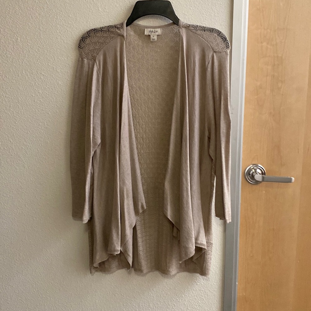Style & Co tan open front long-sleeve cardigan